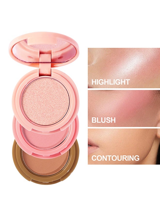 Julystar Glow Up-3 In 1 Highlight+Blush+Contour，Powder Cheek For Face Blush Bronzer Palette Long-Lasting, Ultra-Thin, Natural And Bright Color Cushion Applicator Blendable Natural Makeup Face Blush #02 - Image 1